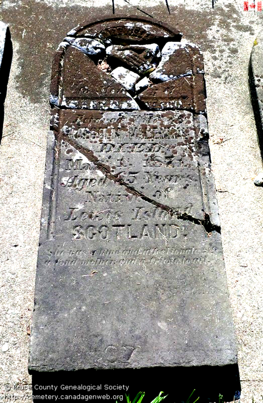 Photo of headstones/Malcolm McLennan d1871 hdstn Lewis cem Bruce co ON